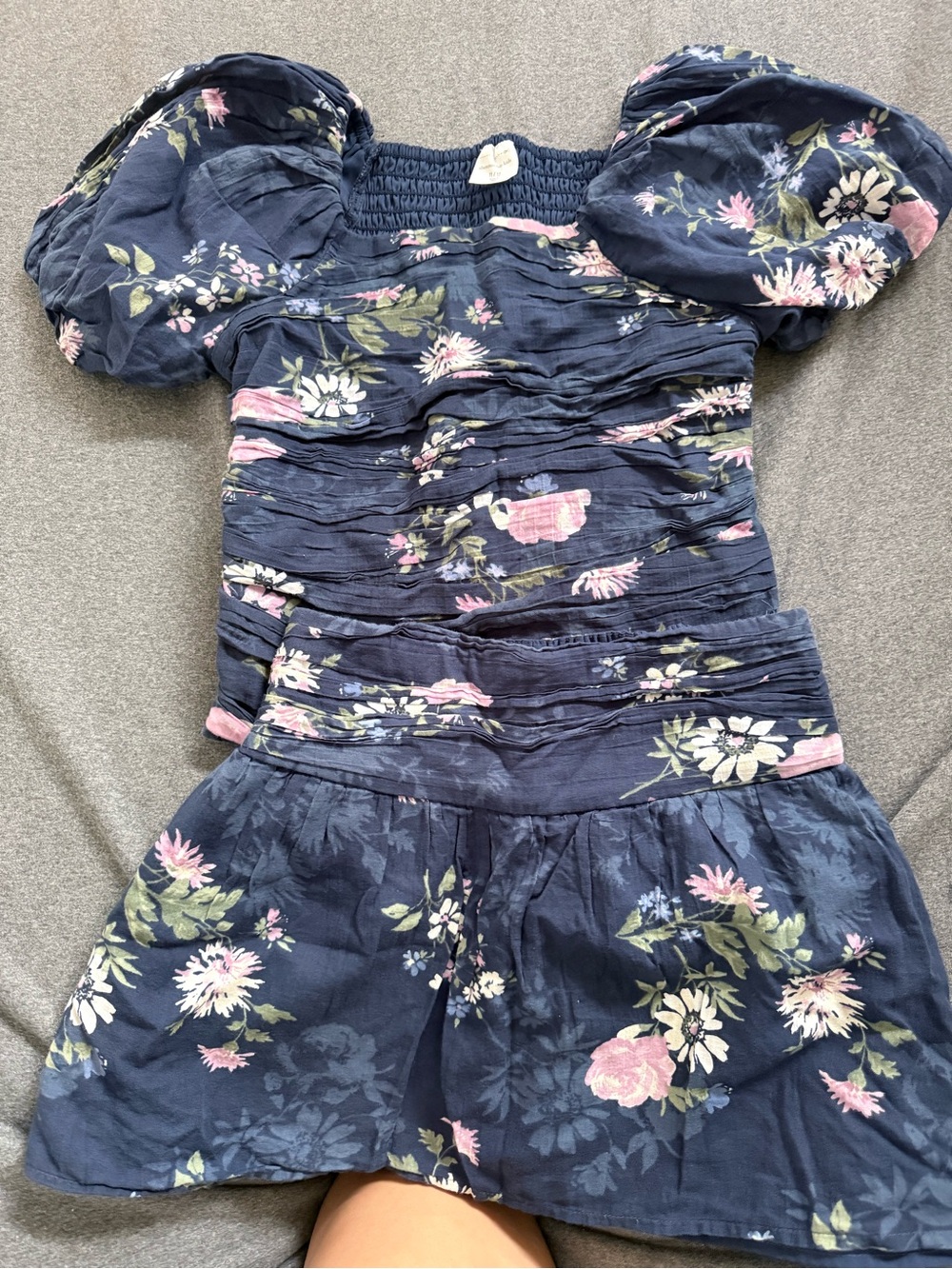 abercrombie kids Navy Floral Smocked Waist Dress with Pink & Green Print